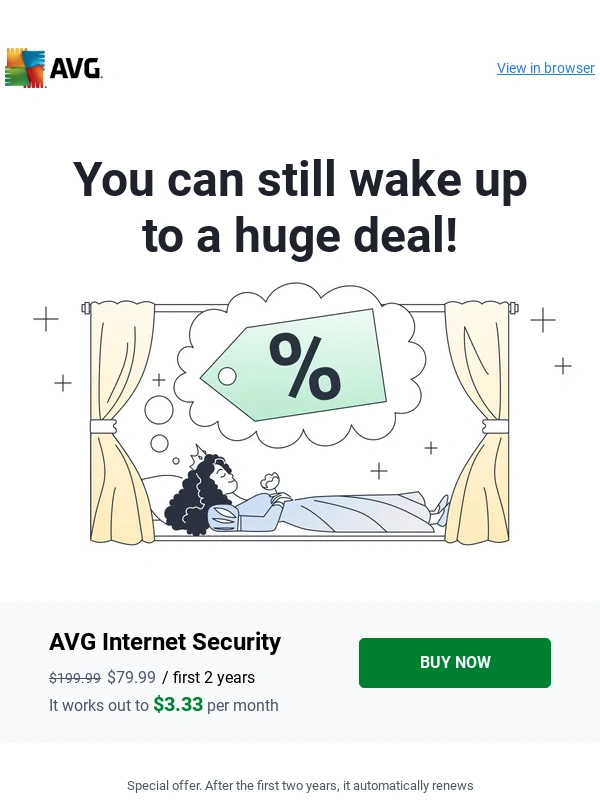 AVG - Wake up to 60% savings on 2 years of AVG Internet Security