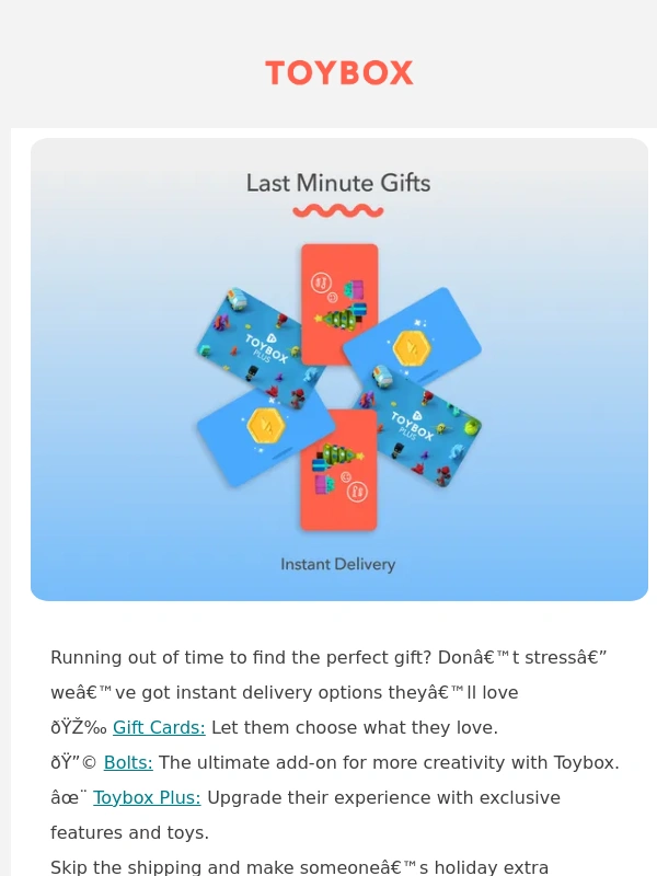 Toybox - ? Last-Minute Magic: Instant Delivery Gifts Are Here!