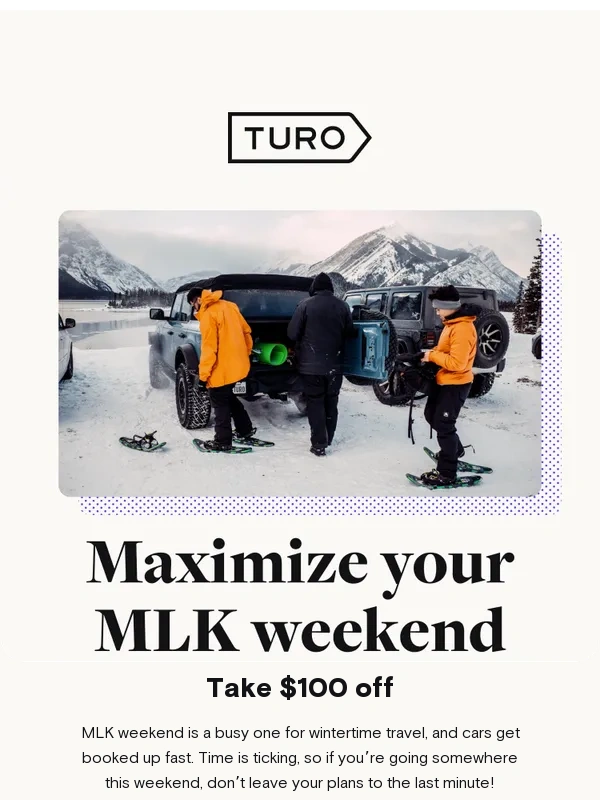 Turo - 3-day weekend: Take $100 off