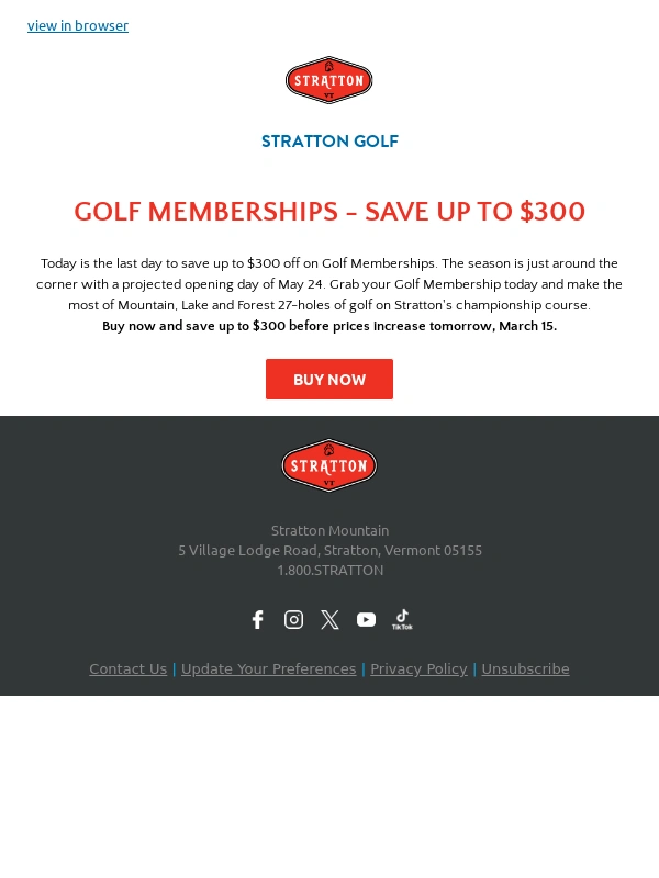 Stratton - Last Chance to Save on Golf Memberships