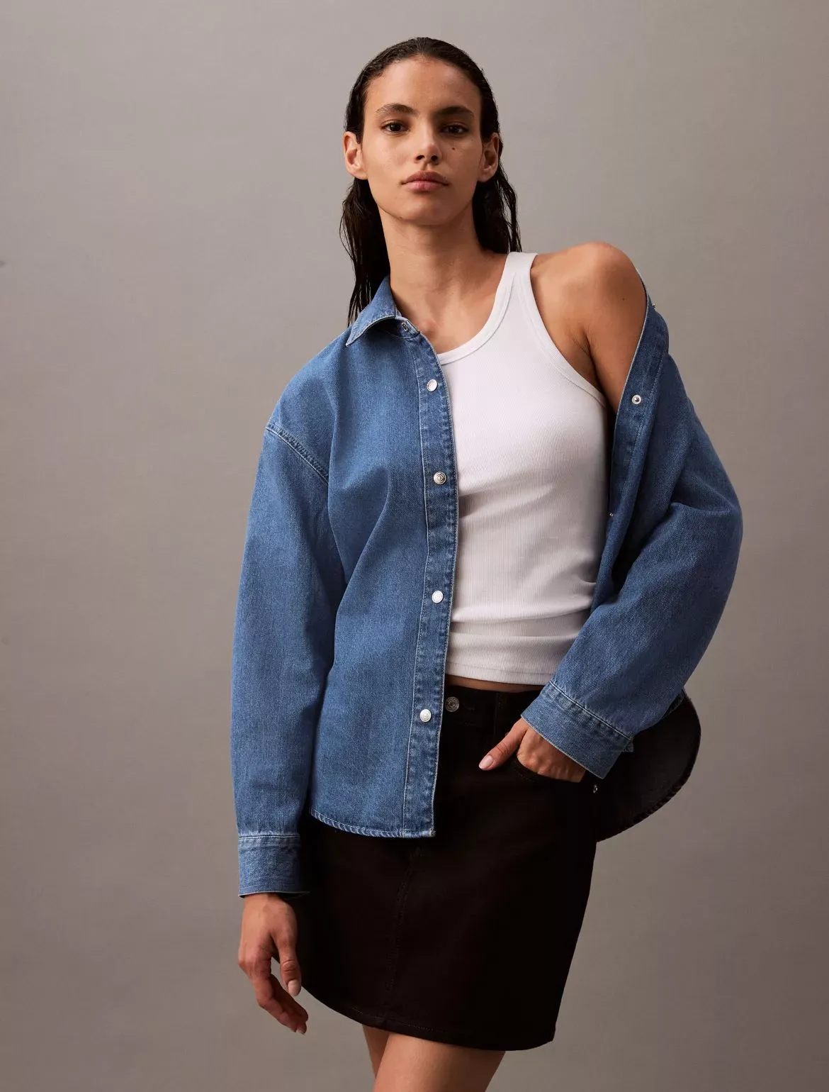 Calvin Klein Women's Relaxed Denim Button-Down Shirt - Blue - XS