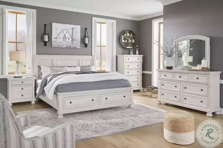 Robbinsdale Antique White Sleigh Storage Bedroom Set