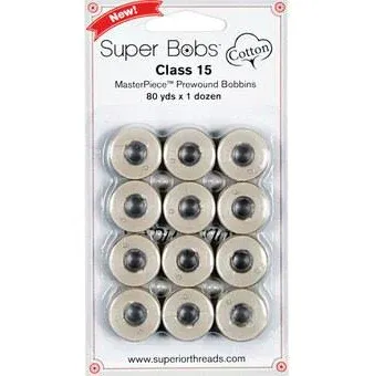 Super Bobs MasterPiece Cotton 80yd Prewound Bobbins 12ct Class 15