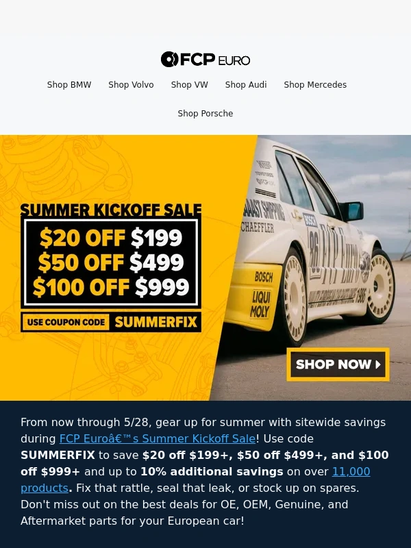 FCP Euro - Summer Kickoff Sale: Up to $100 Off Sitewide + Extra Discounts on 11,000+ Products!
