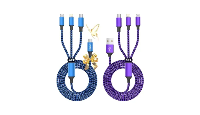 USB A + USB C Multi Charging Cable, 3 in 1 Charging Cable, Universal Chargers for Multiple Devices, Phone Charger Cord with Type C, Micro USB, IP Ports for iPhone16/15 Series/Cell Phones (2Pack 4FT)