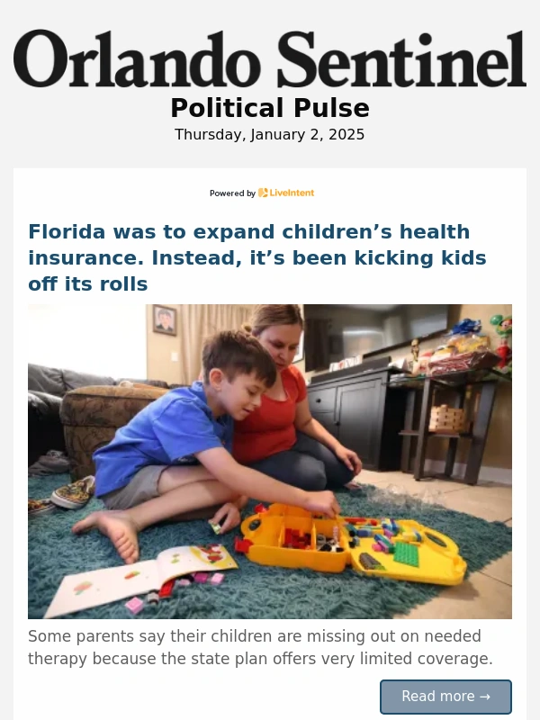 Orlando Sentinel - FL kicking kids off health insurance | Gilzean's $20K-a-month deal ends | Election workers paid amid dispute
