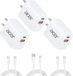 3-Pack Acer 20W Dual Port USB-A/USB-C Charger w/ 3-Pack 6.6' USB-C Cables $14.75 & More + Free Shipping w/ Prime or $35+