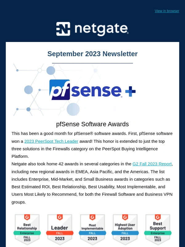 Netgate - Netgate Newsletter - September 2023