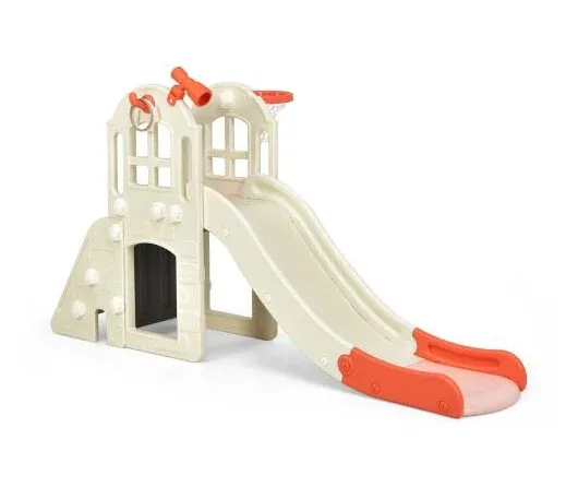 Costway 6-In-1 Large Slide for Kids Toddler Climber Slide Playset with Basketball Hoop