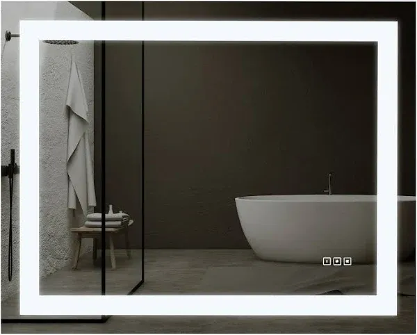 KINWELL 40"x32" Single Frameless LED Lighted Bathroom Wall Mounted Mirror