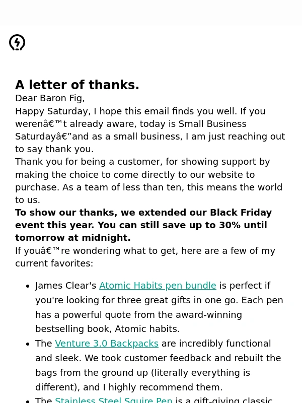 Baronfig - A letter of thanks