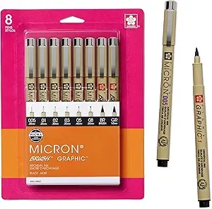 Pigma Fine Line Pen, Black - 8 Pack