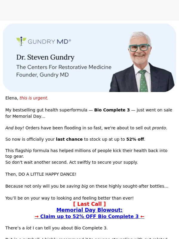 Gundry MD - LAST CALL for 52% OFF
