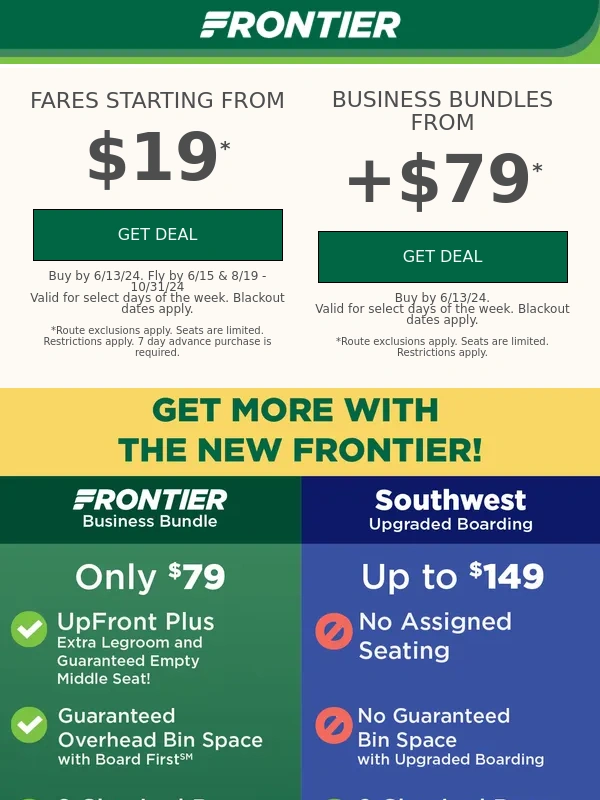 Frontier Airlines - Fly from $19 and get carry-on bag and more from $39 with the NEW Frontier!