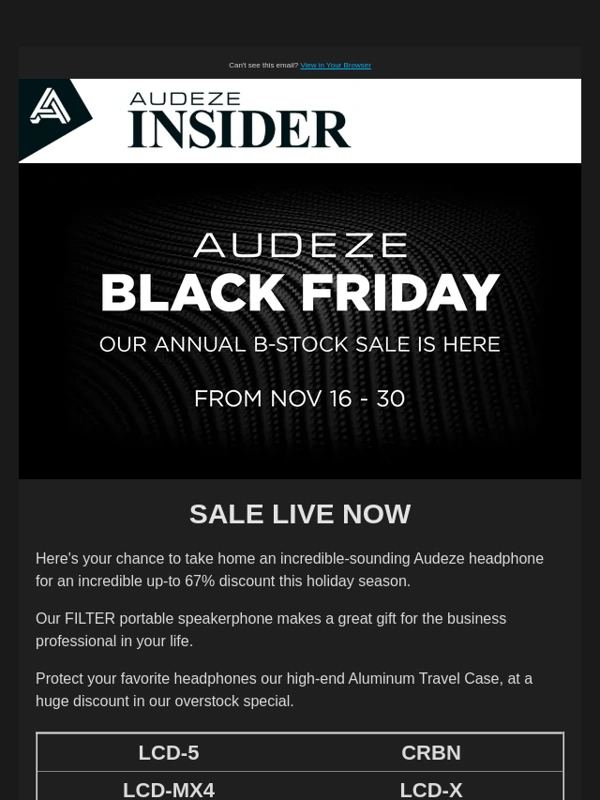 Audeze - Audeze Black Friday B-Stock Sale Live Now