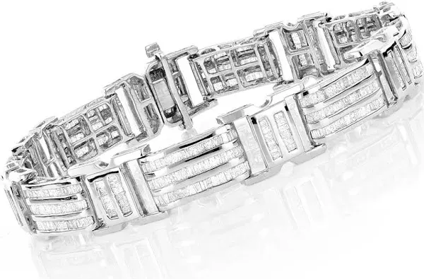 ItsHot 10K Gold Men's Baguette Diamond Bracelet 7.95ct