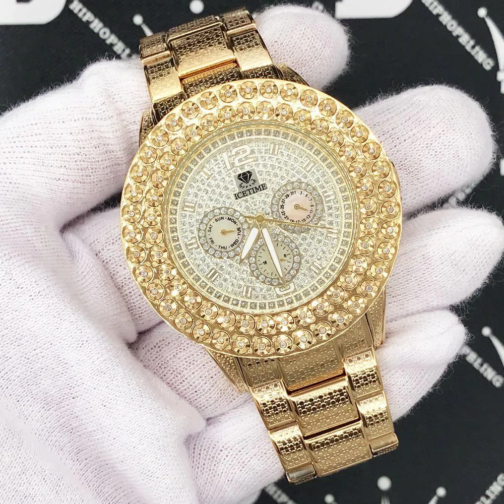 HipHopBling Gold 2 Row .50 Carat Diamond Hip Hop Watch