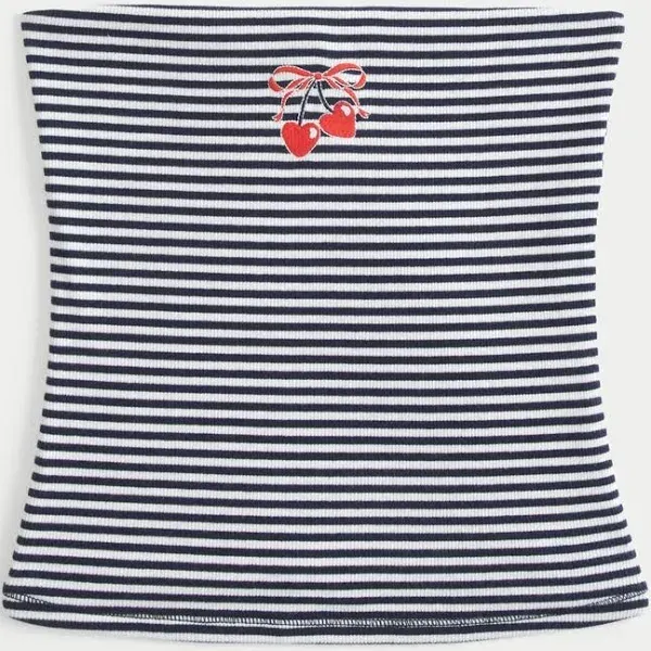 Hollister Women's Ribbed Strapless Embroidered Cherry Tube Top