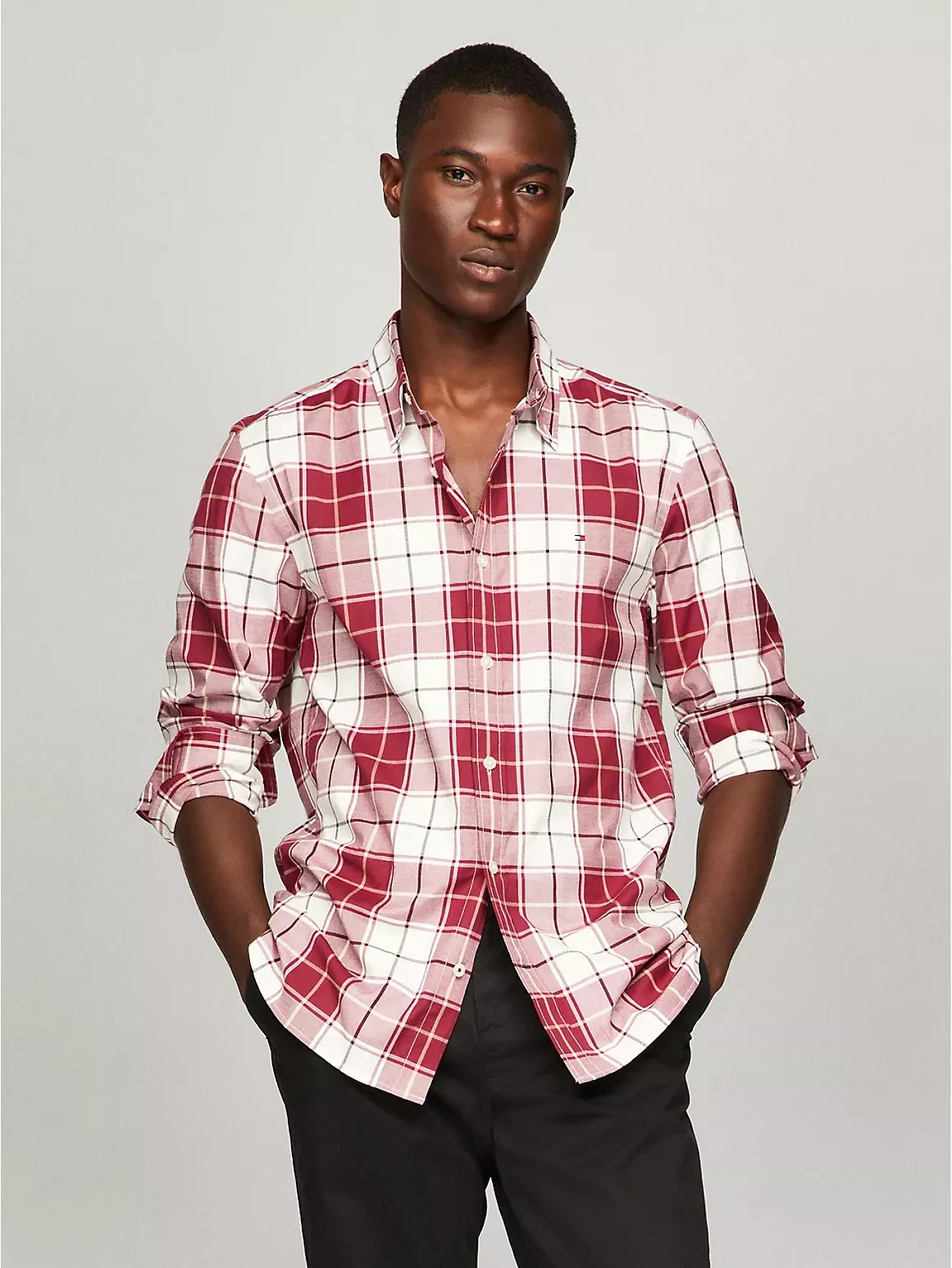 Tommy Hilfiger Men's Regular Fit Plaid Poplin Shirt - Red - S