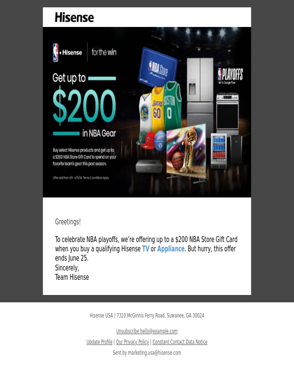 Hisense - ? Score NBA gear with qualifying purchase