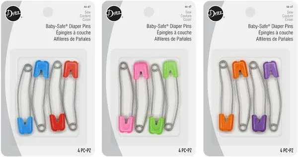 Dritz Baby-Safe Diaper Pins 3-Pack Bright Assorted