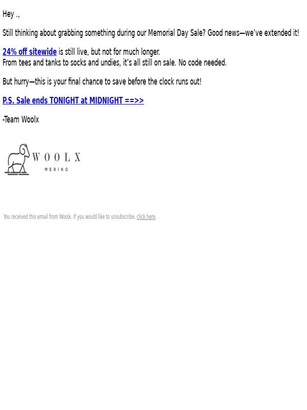 woolX - ? Memorial Day Sale EXTENDED