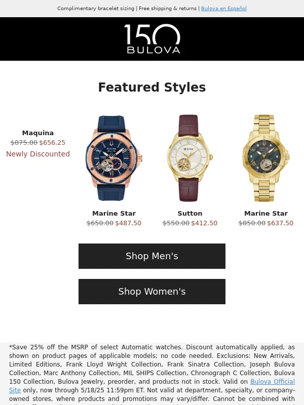 Bulova - Ends Today: Save 25% Off Automatic Watches