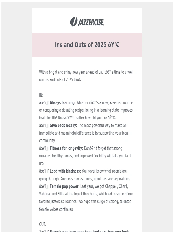 Jazzercise - Your dos and don’ts of 2025 ?