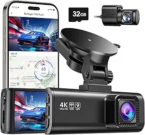 REDTIGER Dash Cam Front Rear, 4K/2.5K Full HD Dash Camera for Cars, Free 32GB Card, Built-in Wi-Fi GPS, 3.16 IPS Screen, Night Vision, 170°Wide Angle, WDR, 24H Parking Mode