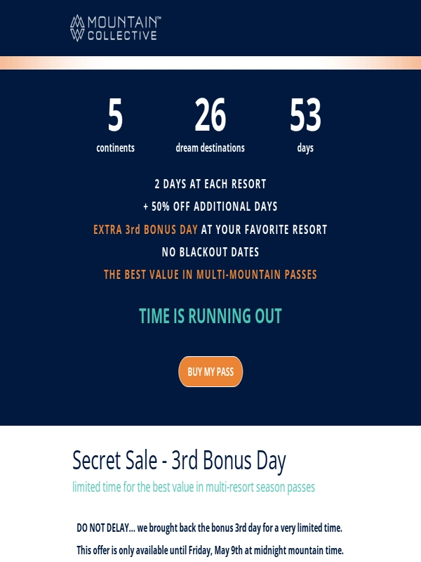 Mountain Collective - Secret Sale- Two Days Left to Get Your 3rd Bonus Day