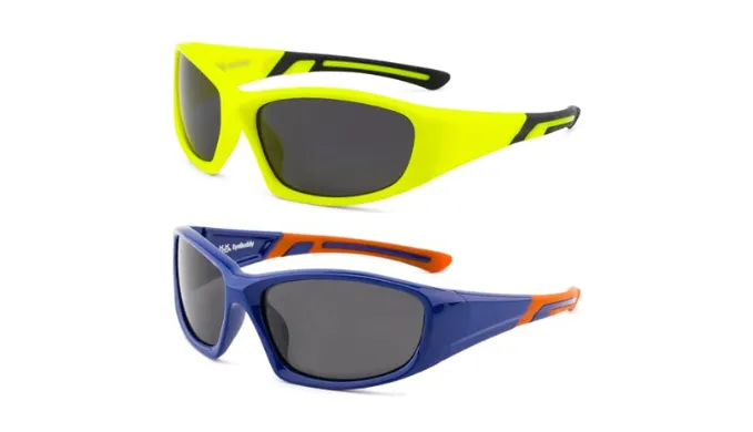 EYEBUDDY 2 Packs Kids Sunglasses-Polarized Baseball Sunglasses for Boys Girls, UV400 Sports Cycling Glasses Age 5-12 (S8009-lemon green/dark blue-B)