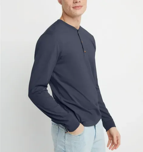 Hanes Originals Ringspun Cotton Three Button Long Sleeve Henley Men's Shirt
