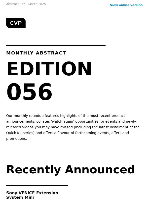 CVP - Monthly Abstract 056; latest news,videos,events and promotions from CVP
