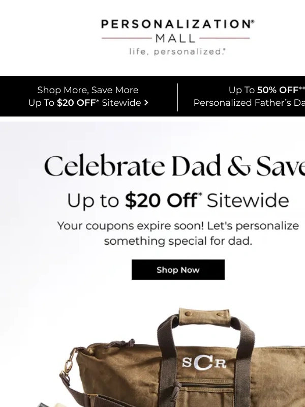 Personalization Mall - Your $20 Off Coupon Ends Soon,Find The Perfect Gift For Dad
