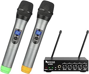 FIFINE UHF Dual Channel Wireless Handheld Microphone, Easy-to-use Karaoke Wireless Microphone System-K036