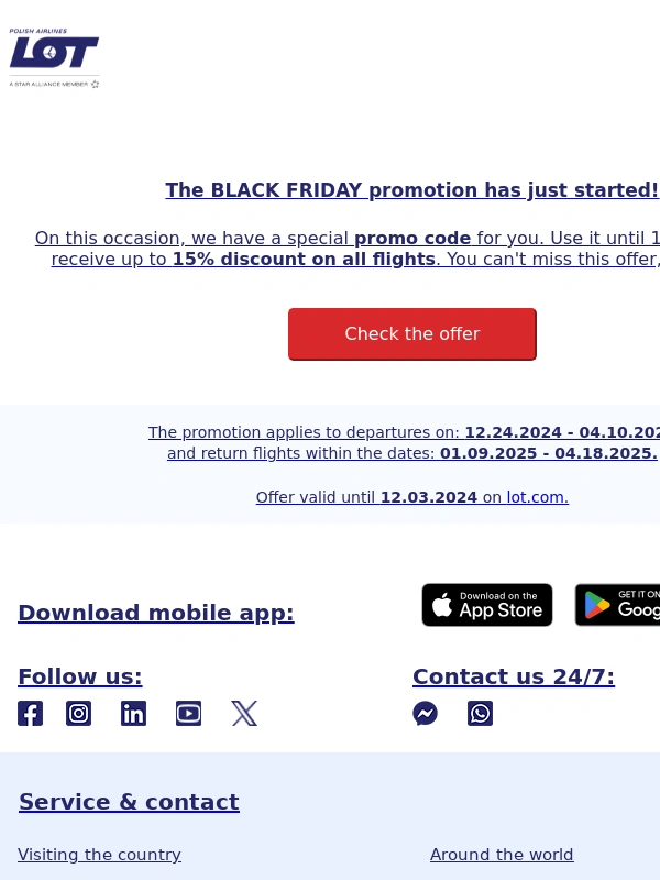 LOT - BLACK WEEK ? - 15% on flights! *