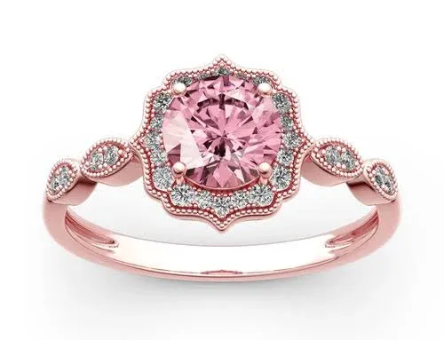 Jeulia Halo Round Cut Vintage Ring Gold