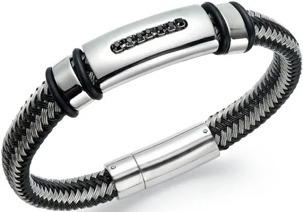 Men's - Black Diamond Bracelet, 1/10 ct. t.w., Nylon and Stainless Steel, Black