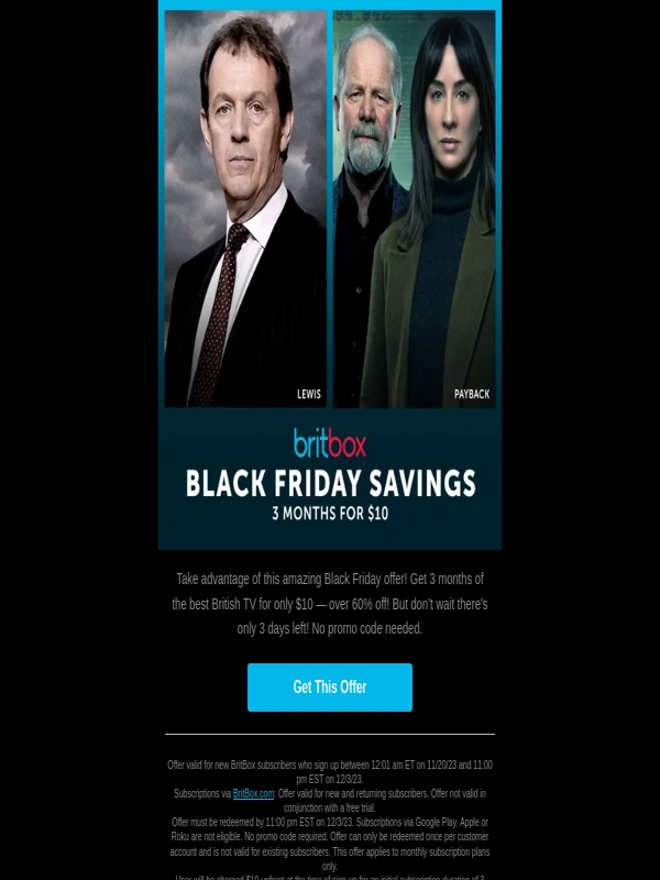 BritBox - Hurry,our special offer ends in 3 days! ⏰⏰