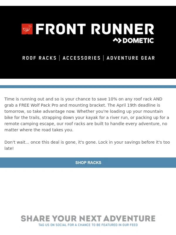 Frontrunner - Last Chance! * Only a Few Days Left to Save 10% + Score a Free WPP & Bracket!