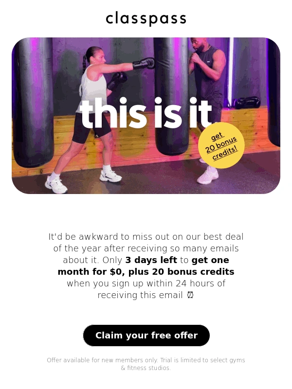 ClassPass - Last call for 1 month free ?