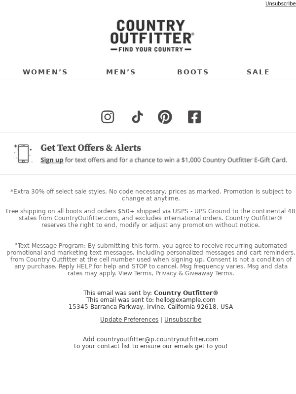 Country Outfitter - Mother’s Day E-Gift Cards