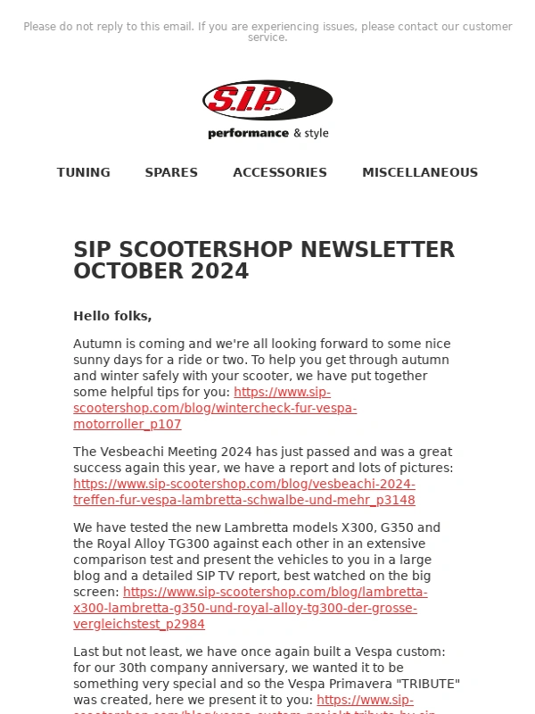 Sip Scootershop - SIP Scootershop Newsletter October 2024