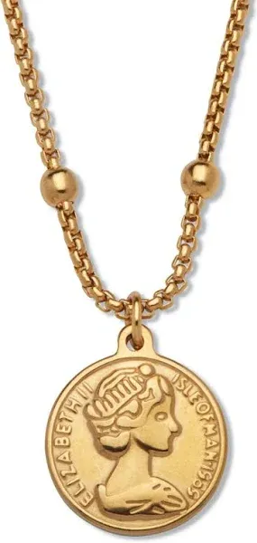 PalmBeach Jewelry Gold Ion-Plated Stainless Steel Queen Elizabeth Isle of Man Coin Pendant Necklace