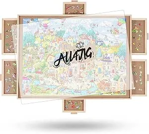 ALL4JIG 1500 Pieces Rotating Puzzle Board with 6 Drawers and Cover,25"x34"Portable Wooden Jigsaw Puzzle Table for Adults,Lazy Susan Spinning Puzzle Boards Birthday Gift for mom