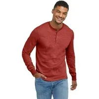 Hanes Mens Originals French Terry Cloth Henley Tee w/Long Sleeves