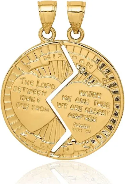 14K Solid Yellow Gold Break-Apart Mizpah Coin Set
