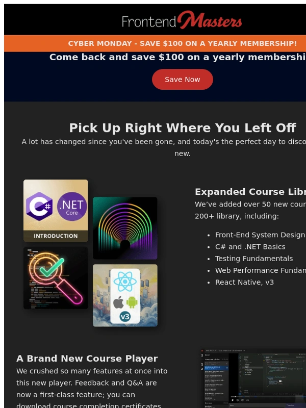 Frontend Masters - ⚡️ CYBER MONDAY: $100 off your return to Frontend Masters