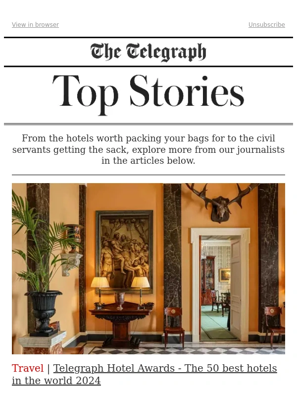 The Telegraph - The world’s 50 greatest hotels,ranked and rated by our experts