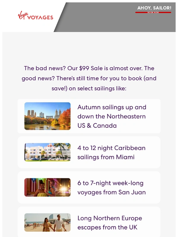 Virgin Voyages - Last chance to book our $99 Sale!